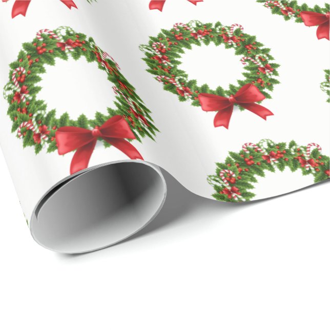 Christmas Wrapping Paper-Holiday Wreath Wrapping Paper (Roll Corner)