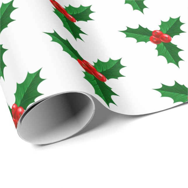 Christmas Wrapping Paper-Holly Wrapping Paper (Roll Corner)