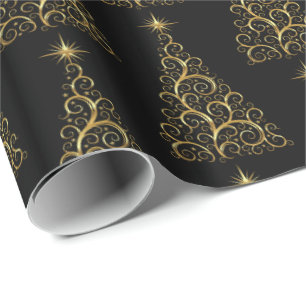 Christmas Wrapping Paper-Majesty Gold Trees Wrapping Paper