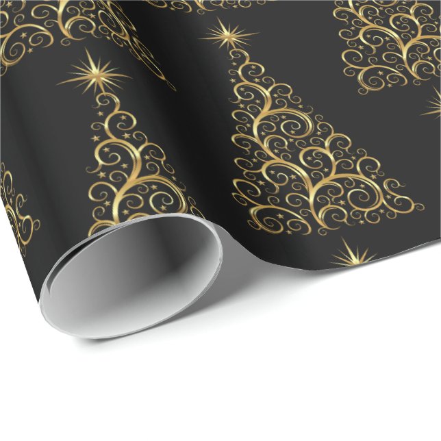 Christmas Wrapping Paper-Majesty Gold Trees Wrapping Paper (Roll Corner)