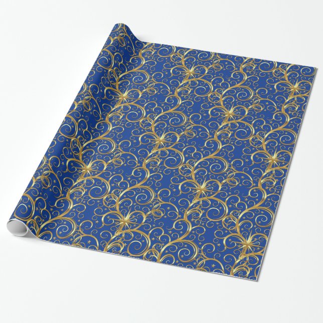 Christmas Wrapping Paper-Majesty Golden Swirls Wrapping Paper (Unrolled)