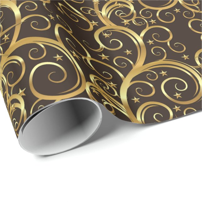 Christmas Wrapping Paper-Majesty Golden Swirls Wrapping Paper (Roll Corner)