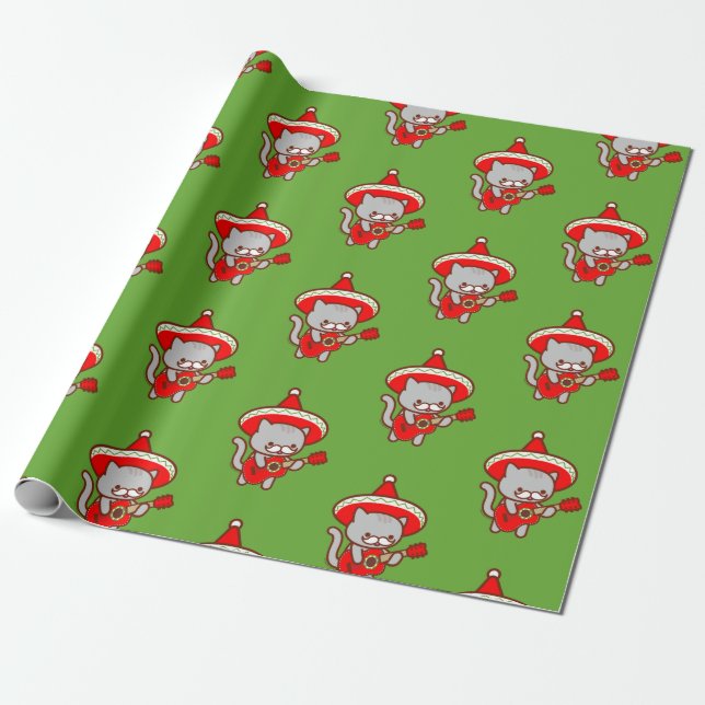 Christmas Wrapping Paper - MEOWIACHI CAT (Unrolled)