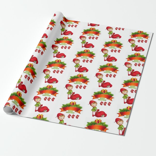 Christmas Wrapping Paper Merry Christmas Elf (Unrolled)