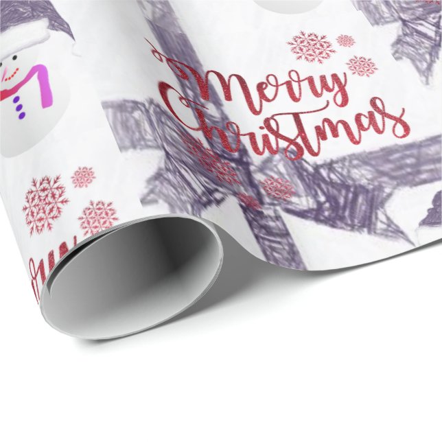 Christmas Wrapping Paper Merry Christmas Snowman (Roll Corner)