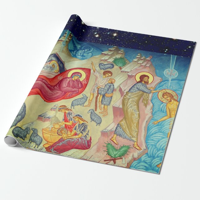 CHRISTMAS WRAPPING PAPER NATIVITY SCENE  (Unrolled)
