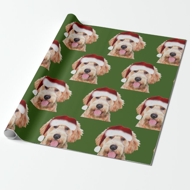 Christmas wrapping paper of golden doodle (Unrolled)