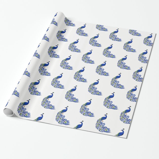 Christmas Wrapping Paper-Peacocks Wrapping Paper (Unrolled)