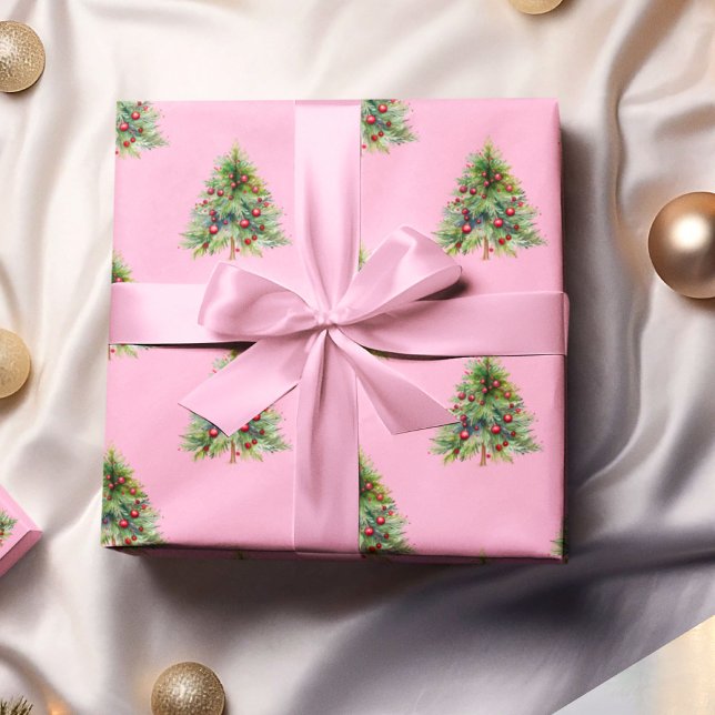 Christmas Wrapping Paper, Pine Tree Pink Christmas Paper (Creator Uploaded)