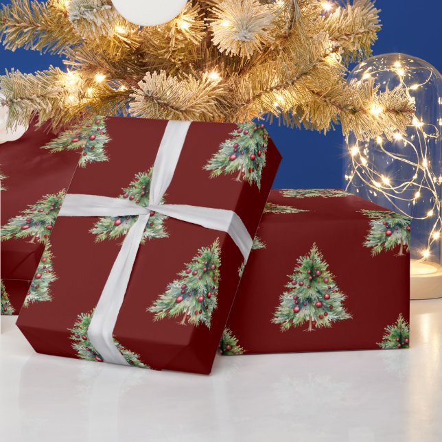 Christmas Wrapping Paper, Pine Tree Red Christmas Paper (Holidays)