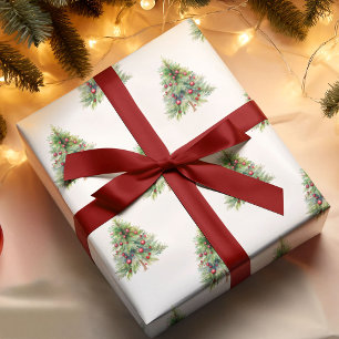 Christmas Wrapping Paper Pine Tree White Holiday