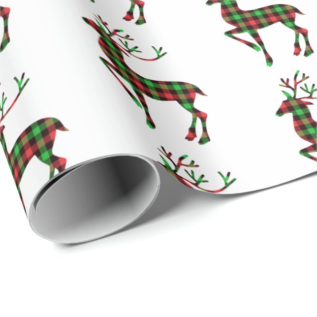 Christmas Wrapping Paper-Plaid Deer Wrapping Paper (Roll Corner)