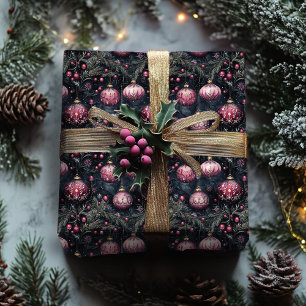 Christmas Wrapping Paper Purple Floral Ornaments 