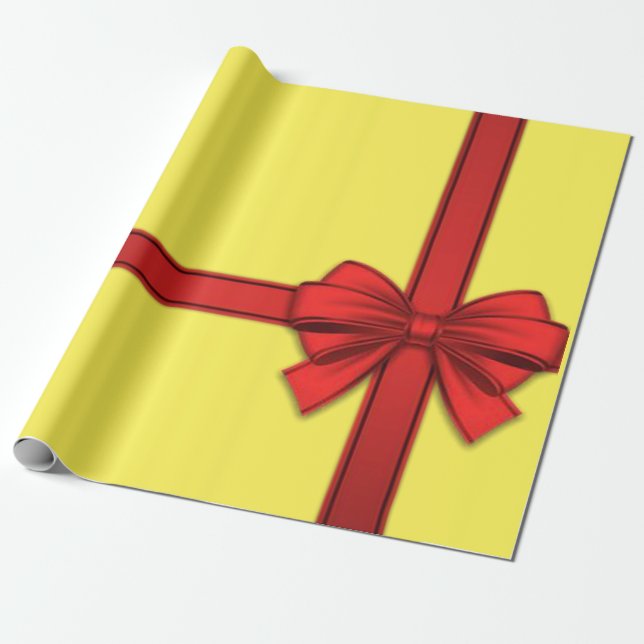 Christmas Wrapping Paper Red Bow Yellow (Unrolled)