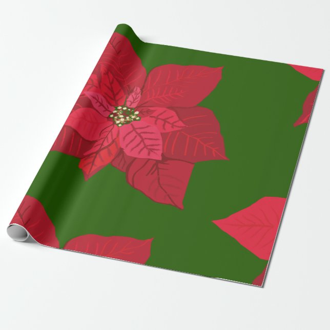 Christmas Wrapping Paper Red flowers (Unrolled)