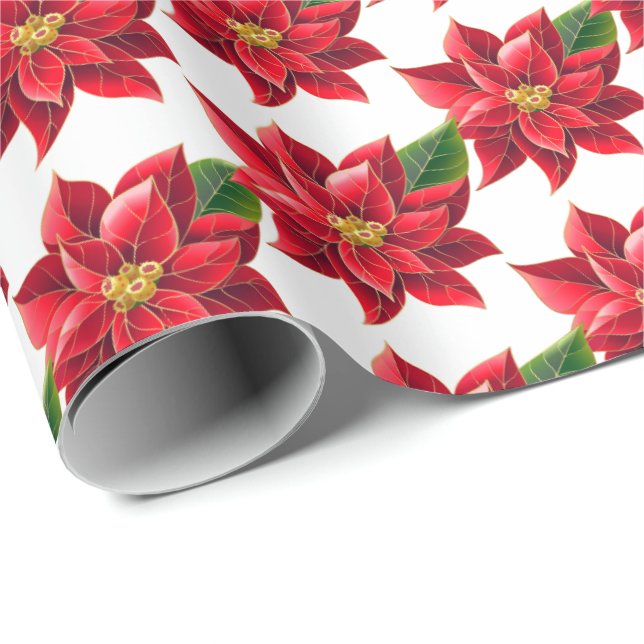 Christmas Wrapping Paper-Red Poinsettias Paper (Roll Corner)