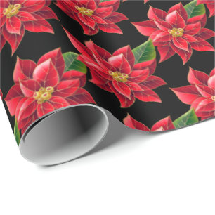 Christmas Wrapping Paper-Red Poinsettias Wrapping Paper