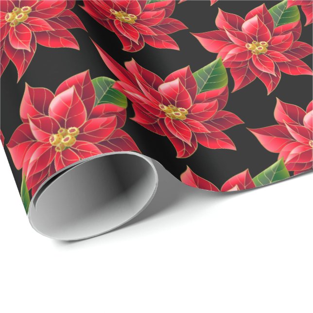 Christmas Wrapping Paper-Red Poinsettias Wrapping Paper (Roll Corner)