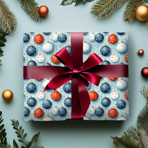 Christmas Wrapping Paper Red White & Blue Ornament