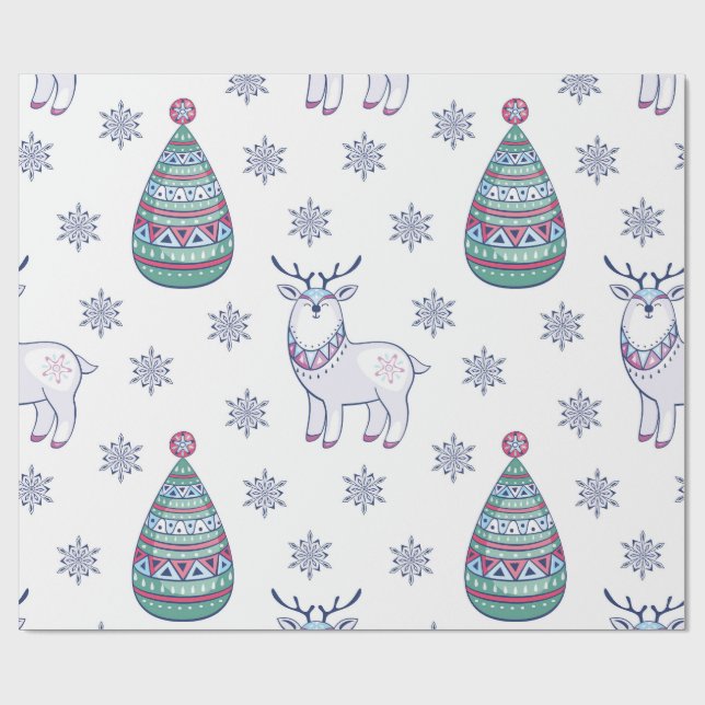 Christmas Wrapping Paper - Reindeer and Fir Trees (Flat)