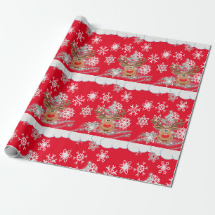 Christmas Wrapping Paper Reindeer Red