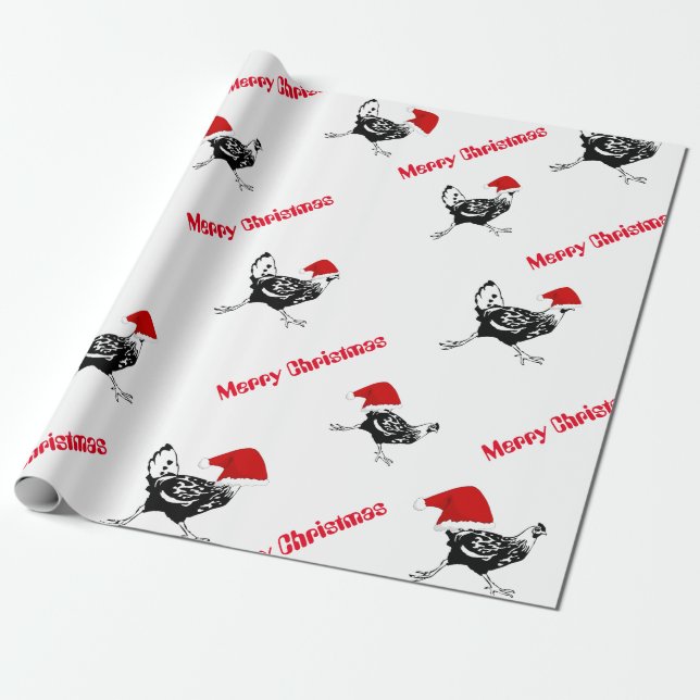 Christmas Wrapping Paper-Santa Chickens Paper (Unrolled)