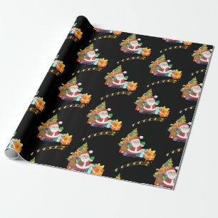 Christmas Wrapping Paper Santa Gold Star