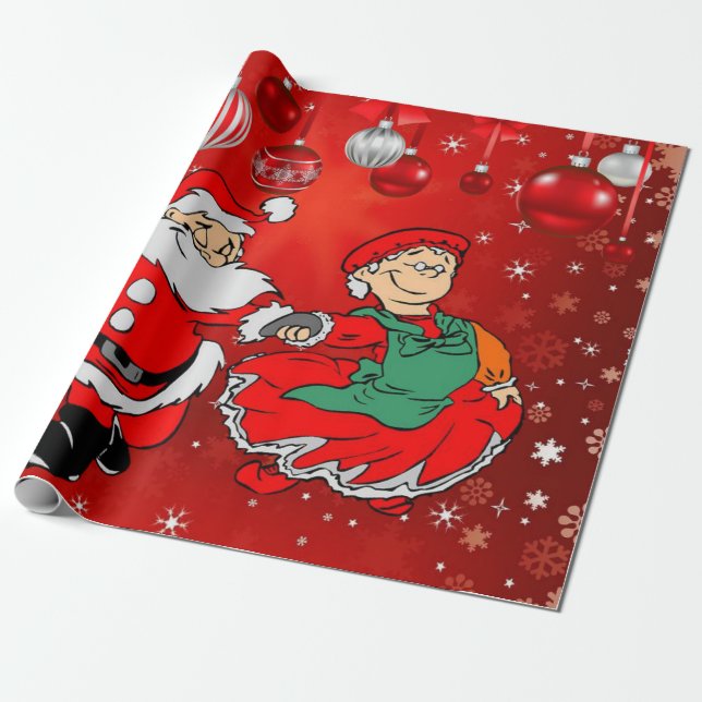 Christmas Wrapping Paper Santa Mrs. Claus (Unrolled)