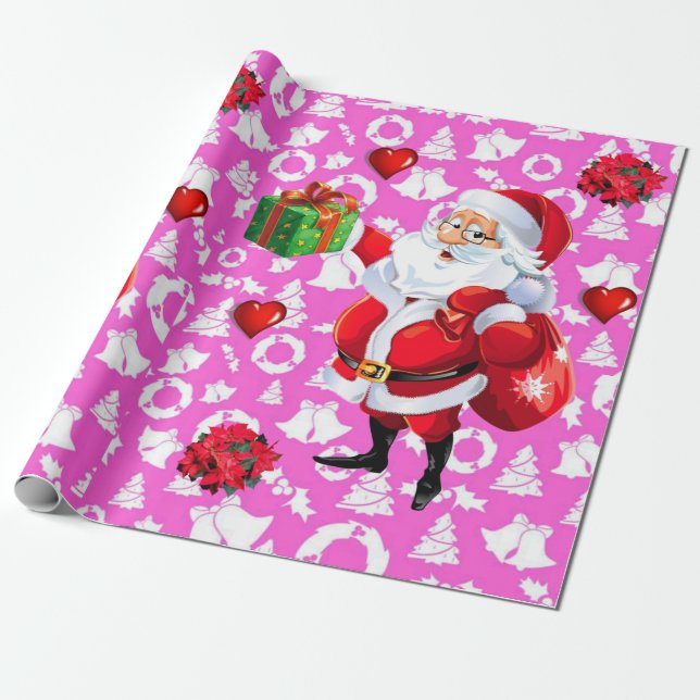 Christmas Wrapping Paper Santa Pink (Unrolled)