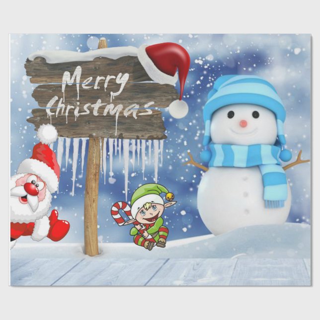 Christmas Wrapping Paper Santa, Snowman (Flat)
