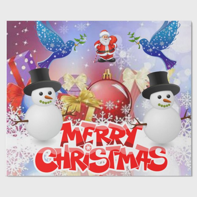 Christmas Wrapping Paper Santa Snowman (Flat)