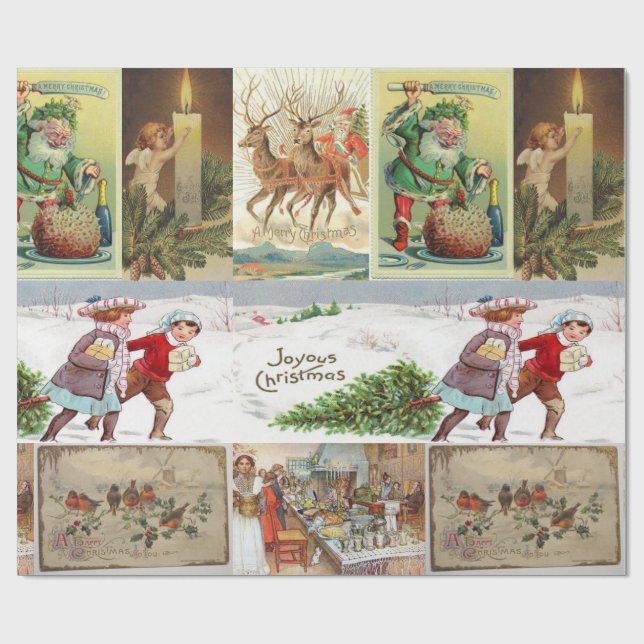 Christmas Wrapping Paper Santa, Vintage (Flat)