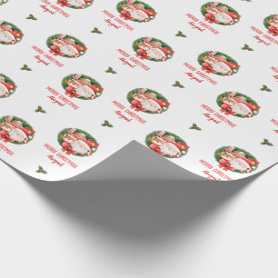 Christmas Wrapping Paper Santa Wreath Personalised