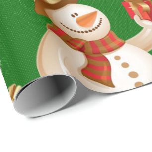 Christmas Wrapping Paper Snowman Green
