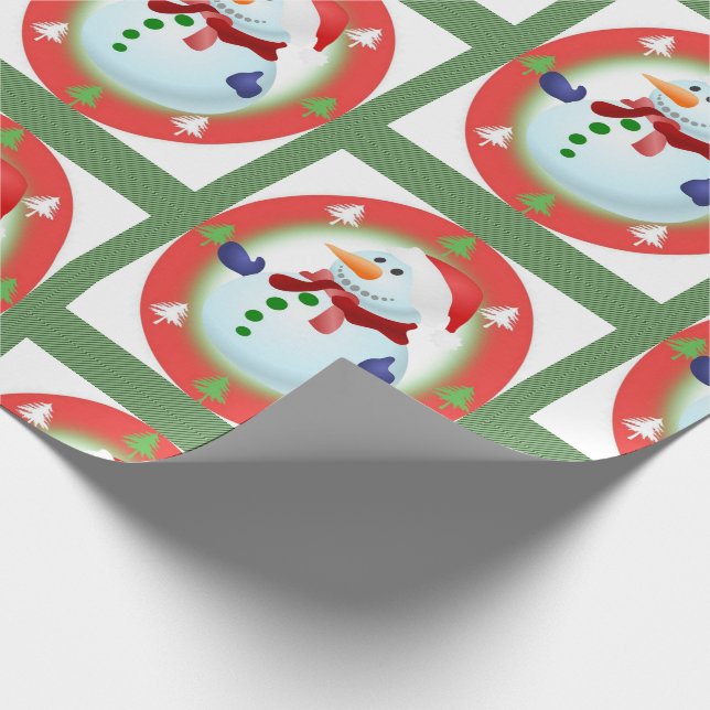 Christmas Wrapping Paper Snowman Green (Corner)