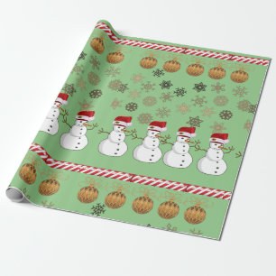 Christmas Wrapping Paper Snowman Green