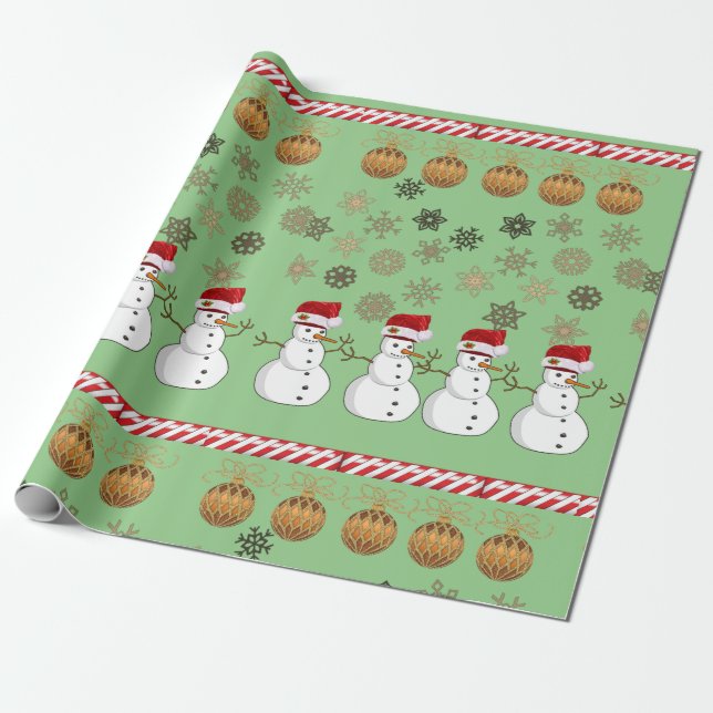Christmas Wrapping Paper Snowman Green (Unrolled)