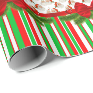 Christmas Wrapping Paper Stripe Santa