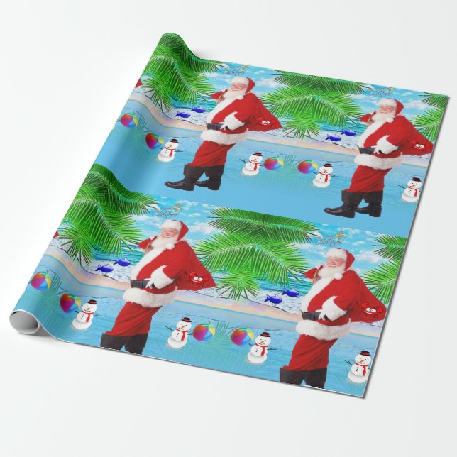 Christmas Wrapping Paper Summer Beach Bum Santa (Unrolled)