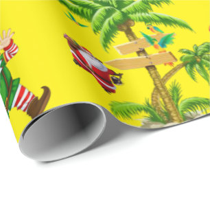 Christmas Wrapping Paper Summer Beach Bum Santa