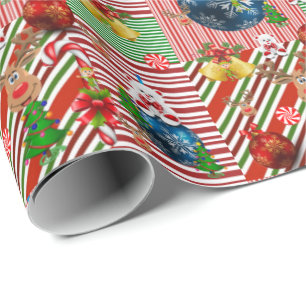 Christmas Wrapping Paper Teddy Bear Stripe
