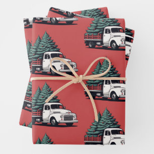 Christmas Wrapping Paper Tree Truck Pattern