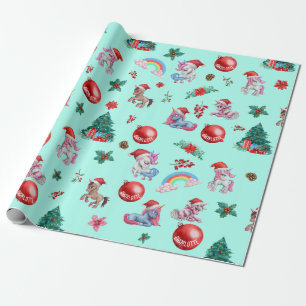 Christmas Wrapping Paper Unicorn Personalized Blue