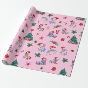 Christmas Wrapping Paper Unicorn Santa Holiday