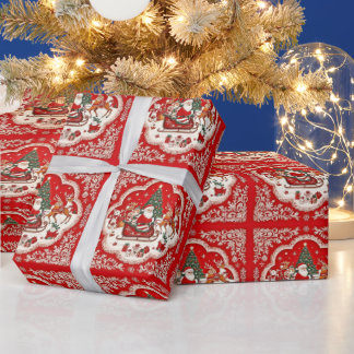 Christmas Wrapping Paper Vintage Santa Sleigh