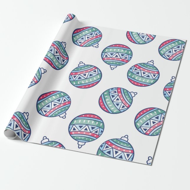 Christmas Wrapping Paper with Colourful Ornaments (Unrolled)