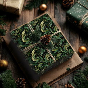 Christmas Wrapping Paper with Dark Green Swirls