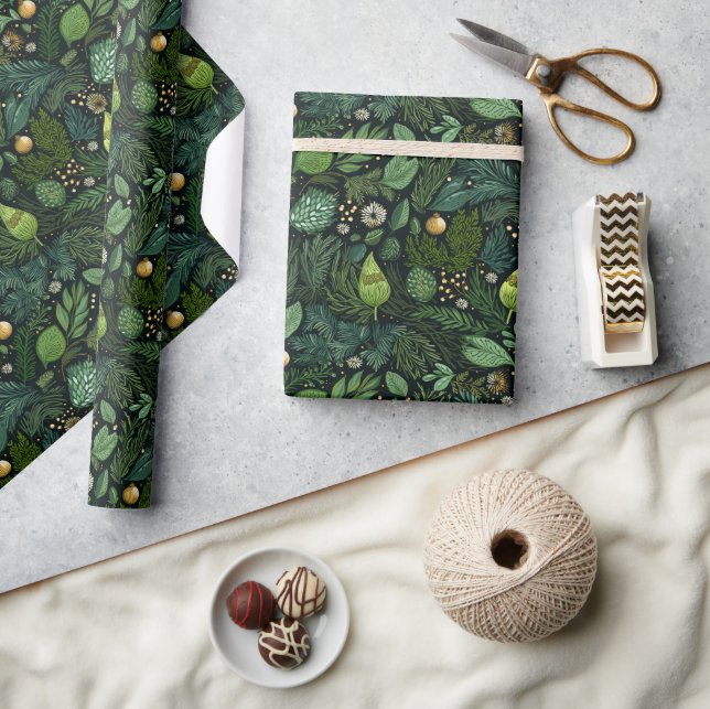 Christmas Wrapping Paper with Dark Green Trees (Crafts)