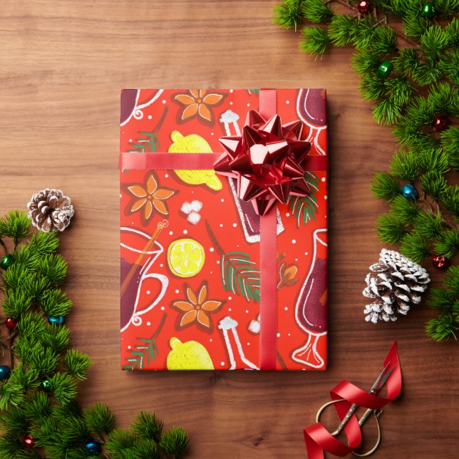 Christmas wrapping paper with of mulled wine (Holiday Gift)