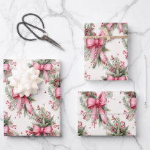 Christmas wrapping paper with pink bows